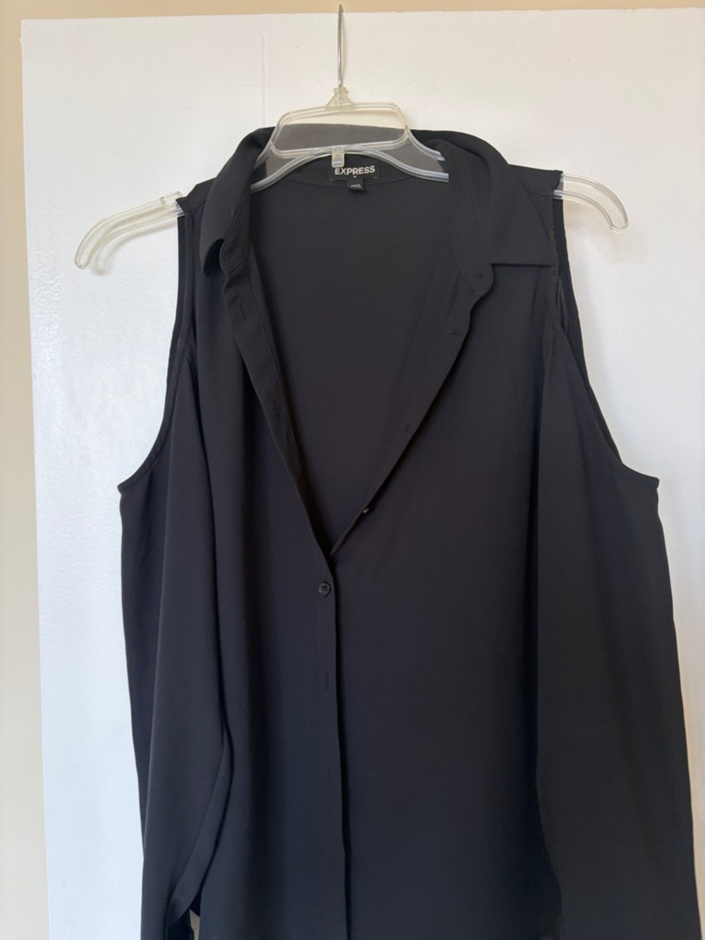 Express Black Cold-Shoulder Button-Down Blouse - Picture 6 of 6